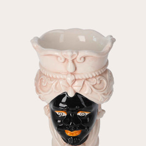 Vaso Testa di Moro Piccolo in Ceramica Beige e Nero – Artigianato Made in Italy