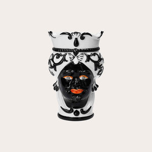 Vaso Testa di Moro Uomo in Ceramica Nera – Vaso Decorativo Artigianale