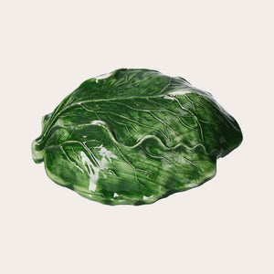 Set 2 pz Insalatiera in Ceramica Verde a Forma di Foglia di Verza - Made in Italy