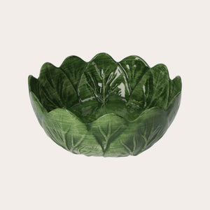 Ciotola Insalatiera in Ceramica Verde Smeraldo – Design a Forma di Verza d. 29 cm