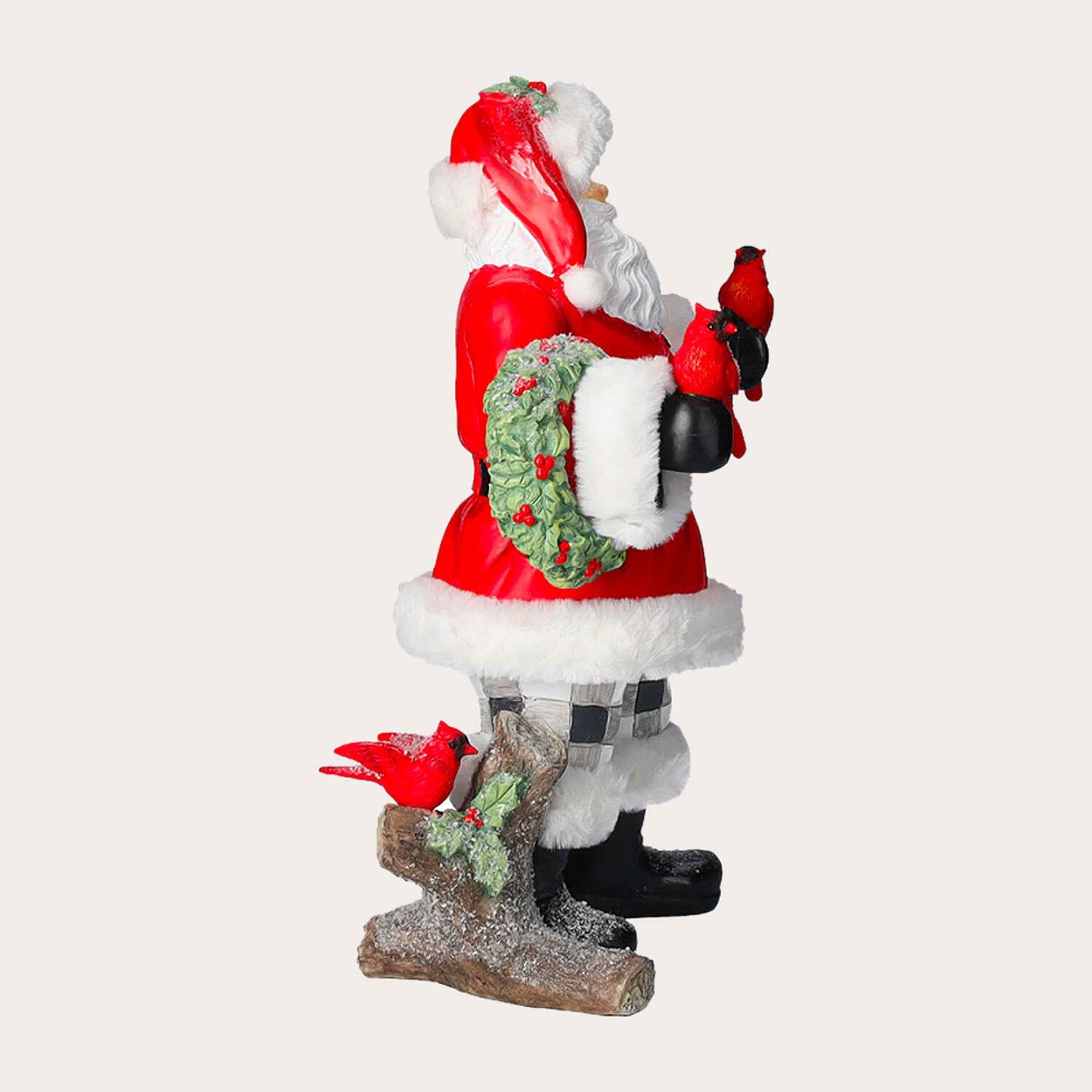 Statuina Babbo Natale con Uccelli Rossi in Resina
