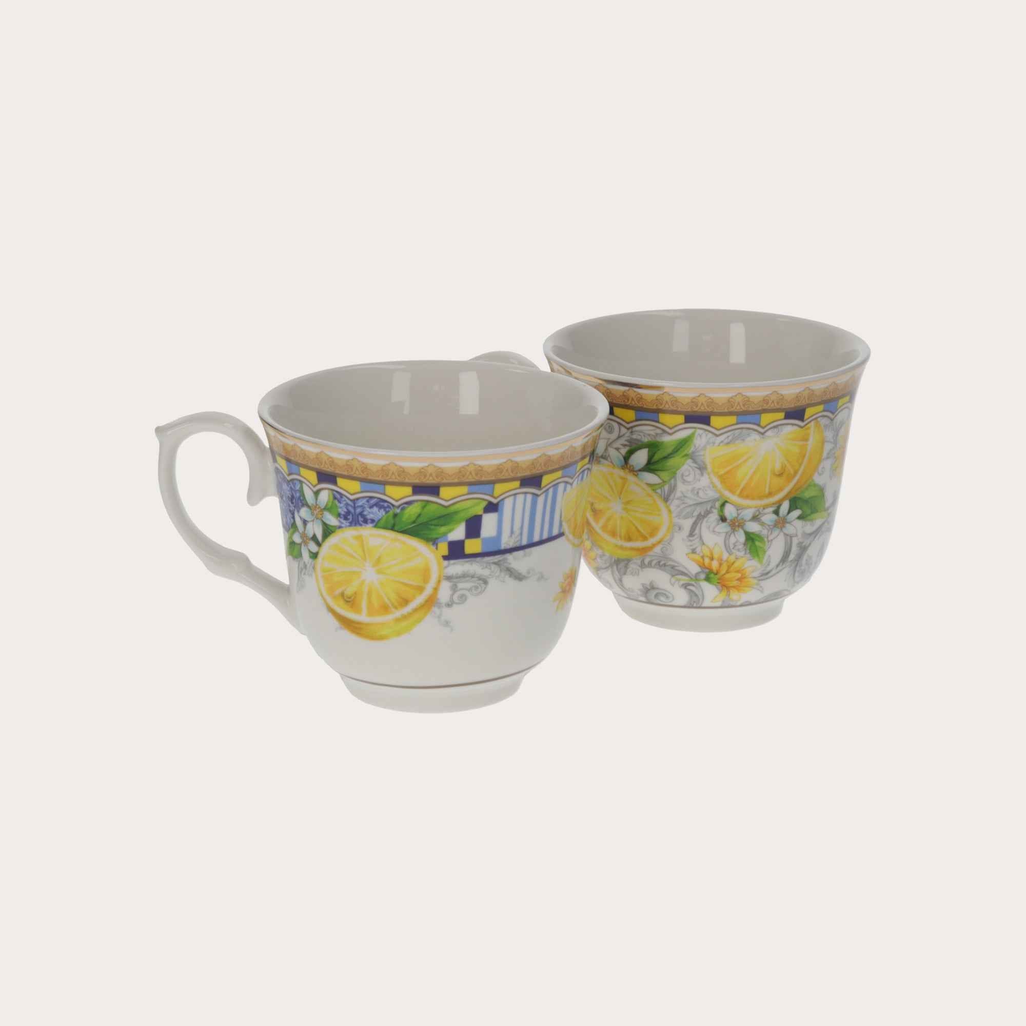 Pair of Porcelain Cups with Lemon Decoration – Mediterranean Style
