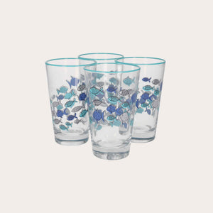 Set 4 Bicchieri in Vetro Decorati con Pesci Blu – Set Elegante per la Tavola Estiva