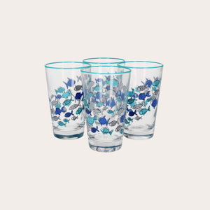 Set 4 Bicchieri in Vetro Decorati con Pesci Blu – Set Elegante per la Tavola Estiva