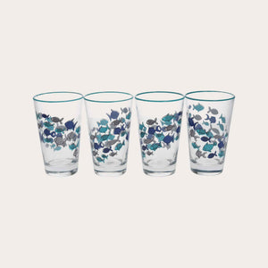 Set 4 Bicchieri in Vetro Decorati con Pesci Blu – Set Elegante per la Tavola Estiva
