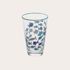 Set 4 Bicchieri in Vetro Decorati con Pesci Blu – Set Elegante per la Tavola Estiva