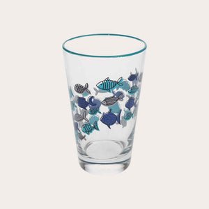 Set 4 Bicchieri in Vetro Decorati con Pesci Blu – Set Elegante per la Tavola Estiva