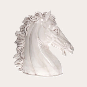 Testa di Cavallo in Ceramica Bianco Anticato – Decorata a Mano, Made in Italy