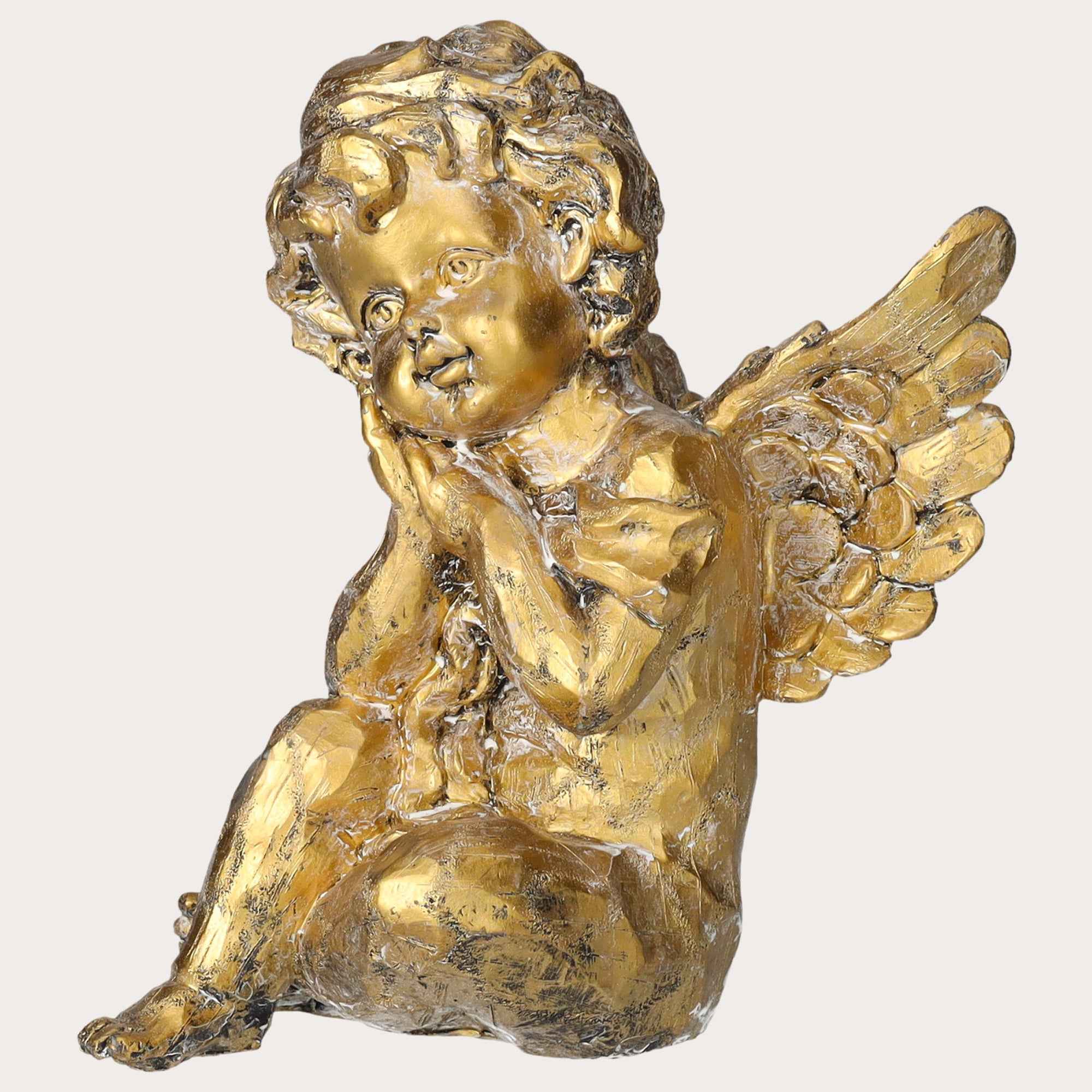Angelo Decorativo Seduto in Resina Color Oro – Statuetta Elegante da Arredo