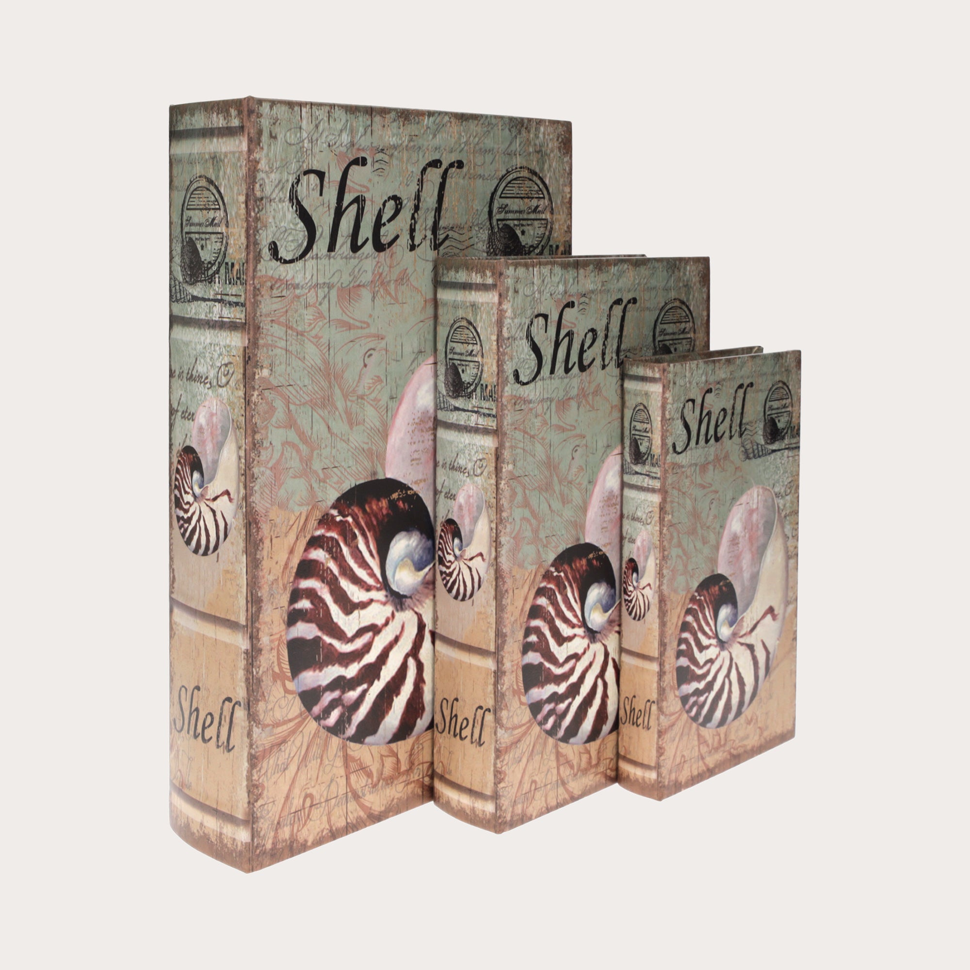Tris di Scatole Libro con Design a Conchiglia