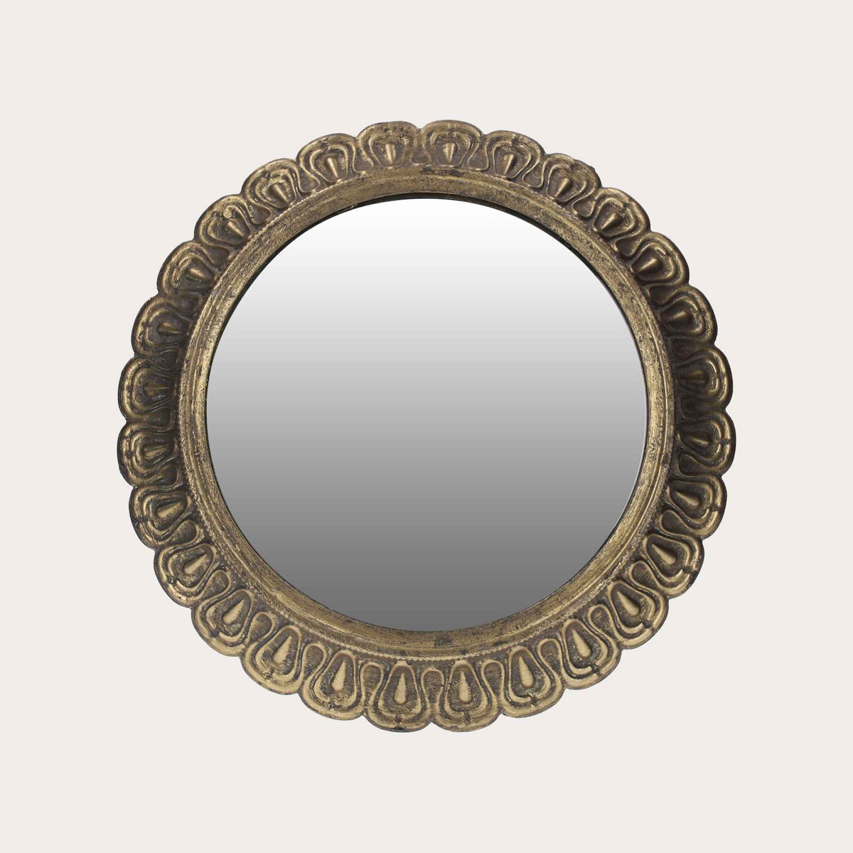 Specchio Arrotondato con Cornice in Ottone a Petali
