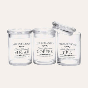 Tris di Barattoli in Vetro per Zucchero, Caffè e Tè