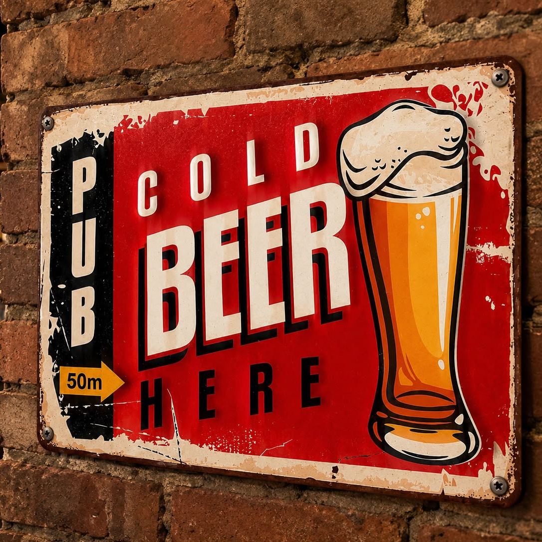 Decorative table "Cold Beer" in tin H40x30 cm