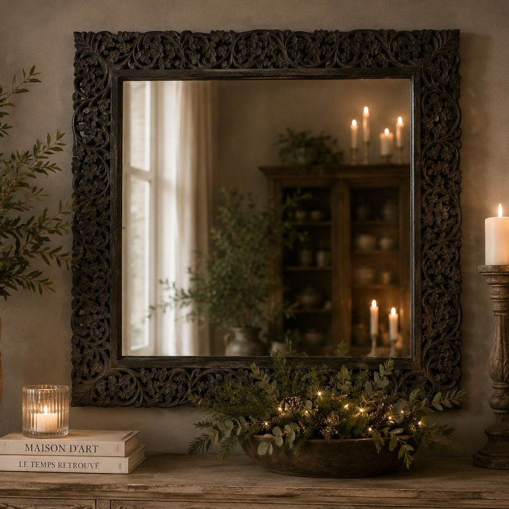 Specchio in Legno Marrone Scuro 90x90cm