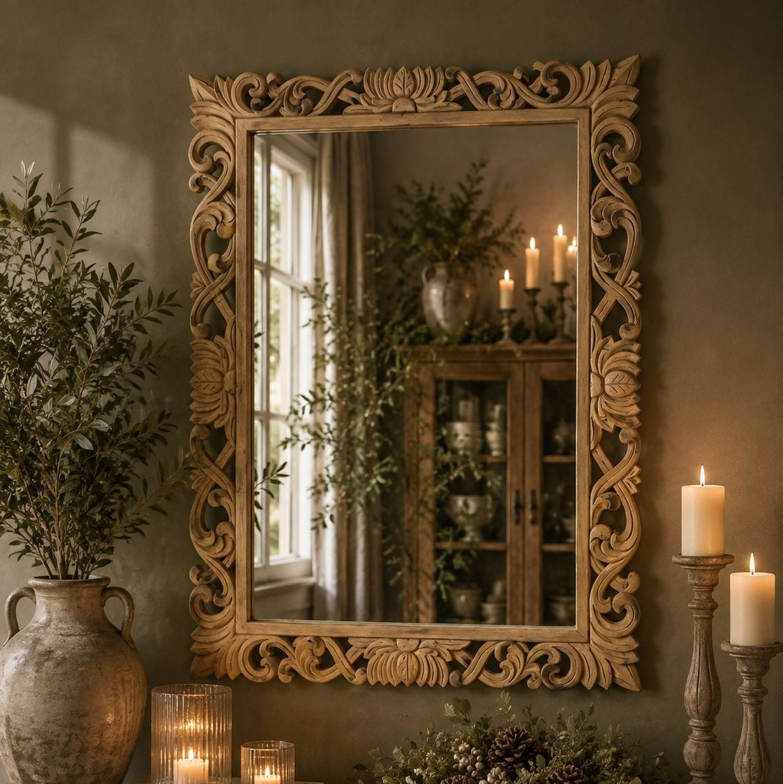 Specchio in Legno Marrone Chiaro H.121x90cm