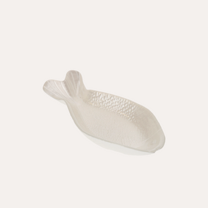 Set 2 Piatti Pesce in Vetro Bianco Perla 25x12 cm