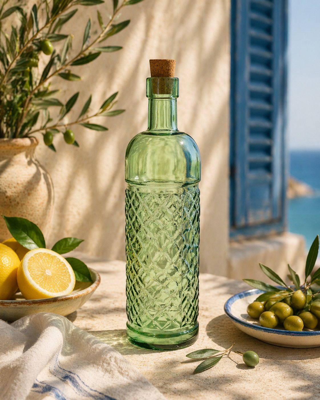 Bottiglia in vetro verde con tappo H.25x6,5 cm