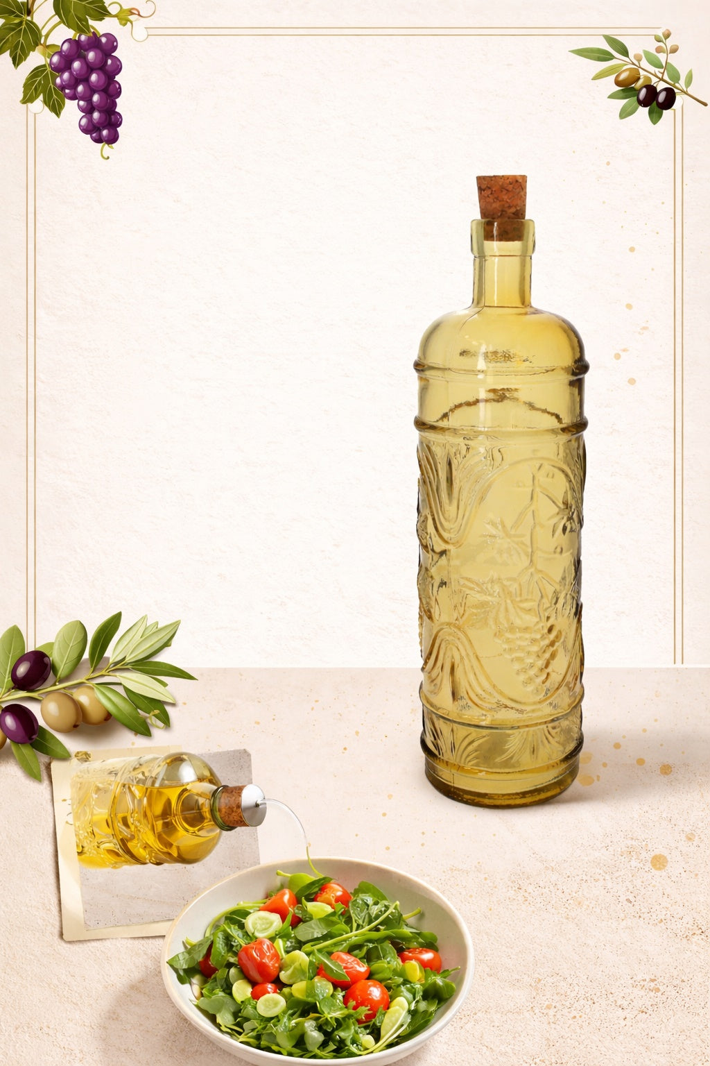 Bottiglia in vetro gialla con tappo in sughero H.30x8 cm