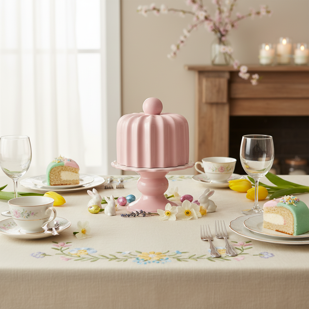 Decorative Ceramic Cake Stand with Lid – Glossy Pink 24x17 cm