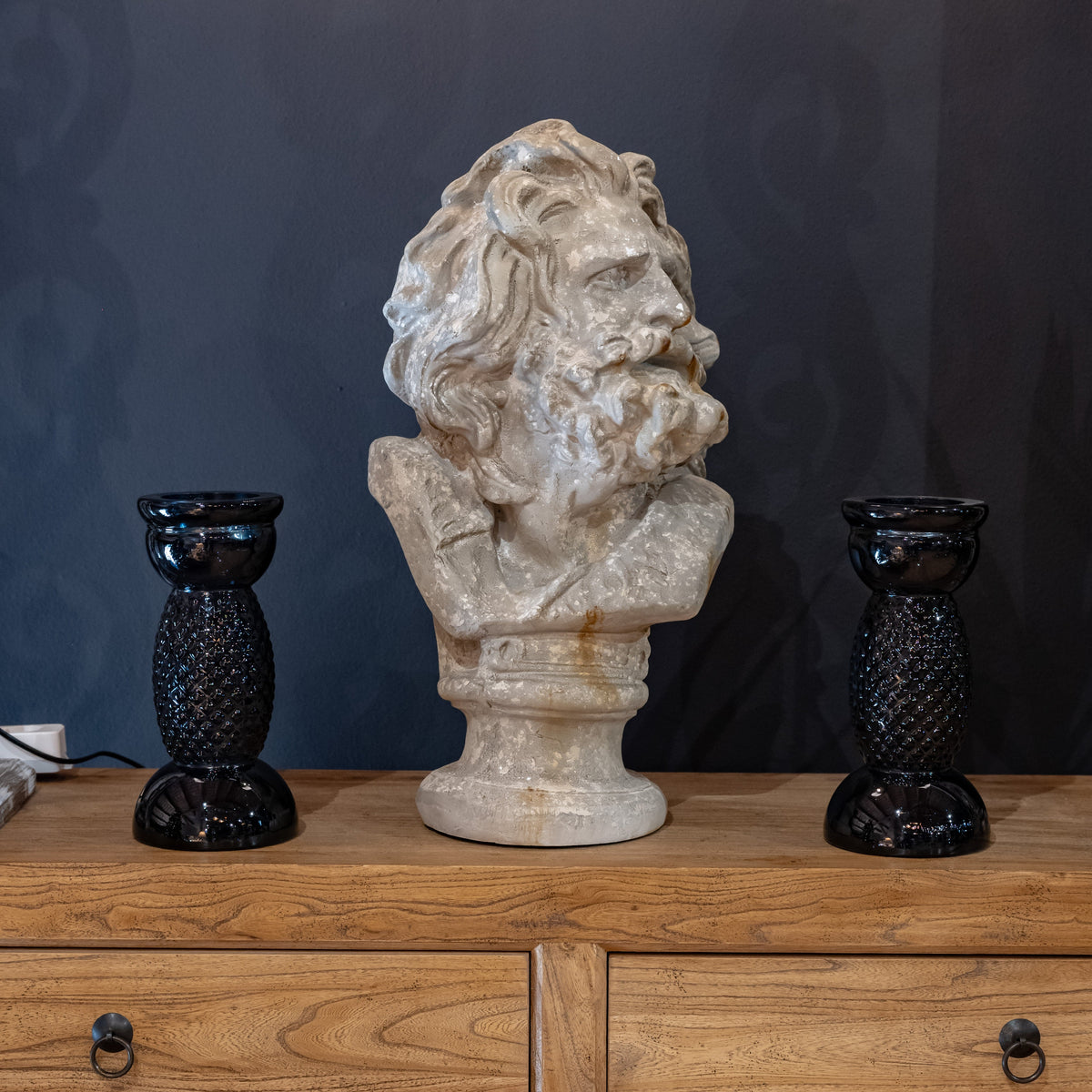 Poseidon-Büste aus weißem Harz, H. 59 cm