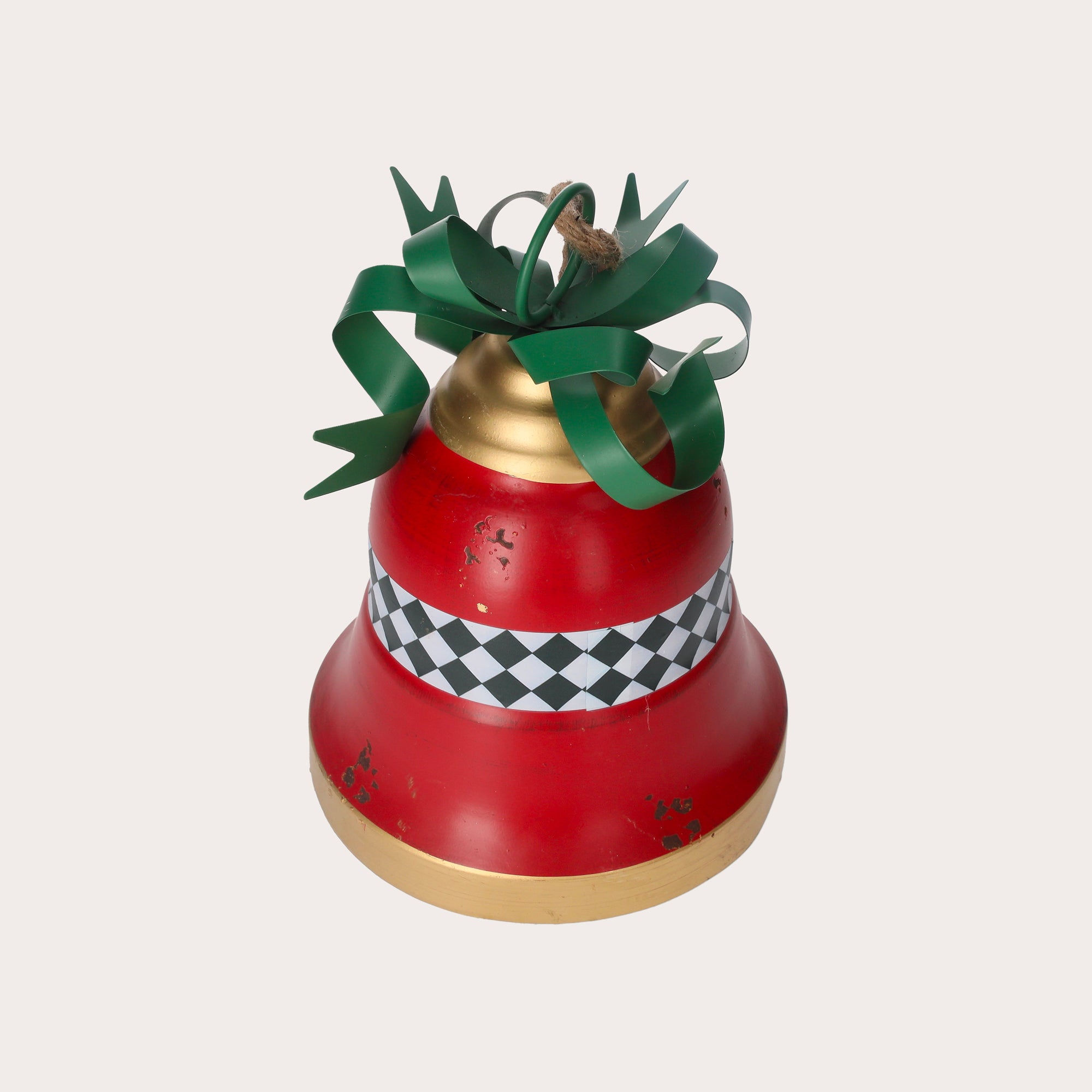 Campana Natalizia in Metallo Rosso con Fiocco Verde