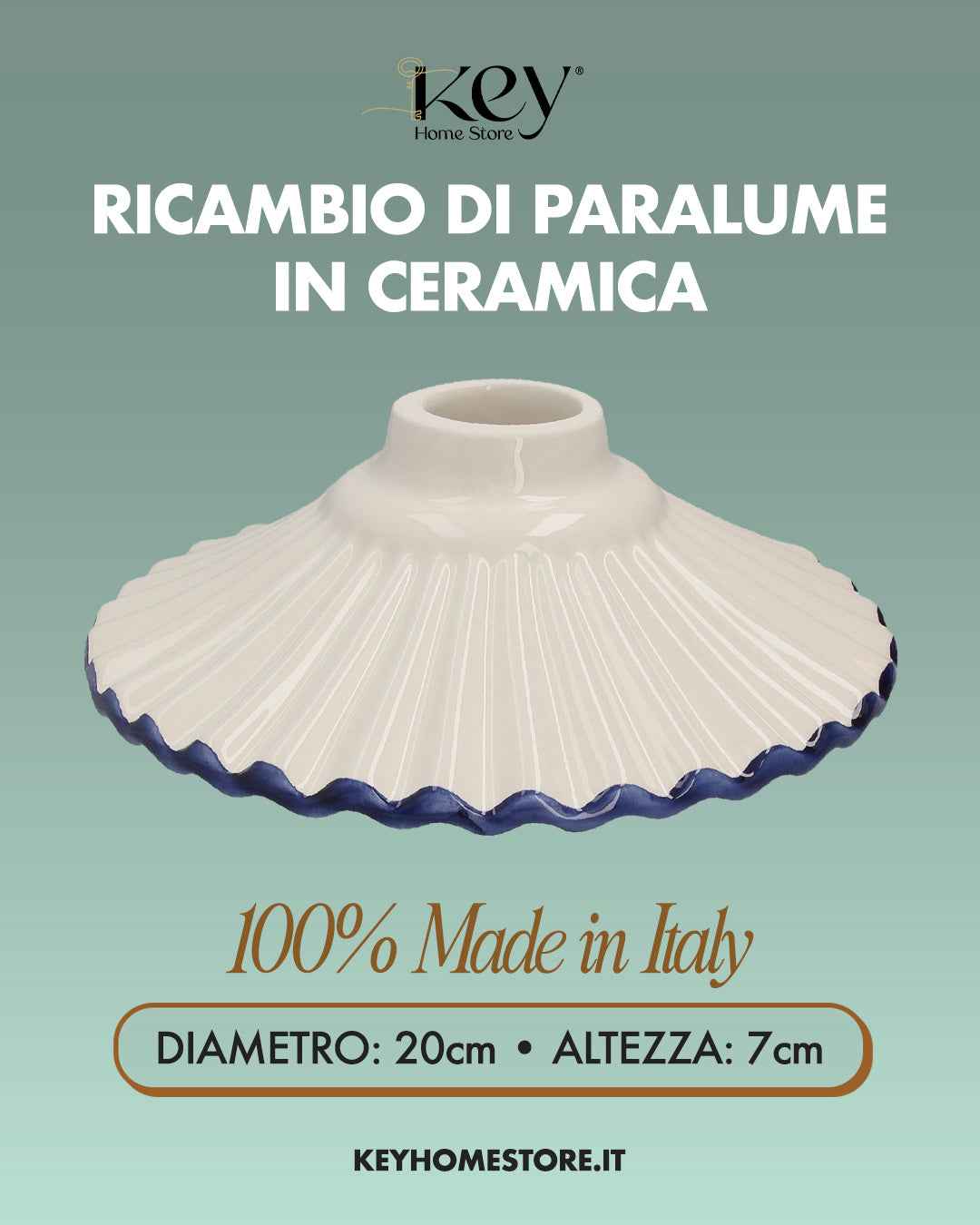 White Ceramic Lampshade with Blue Edge - Made in Italy diameter 20 cm