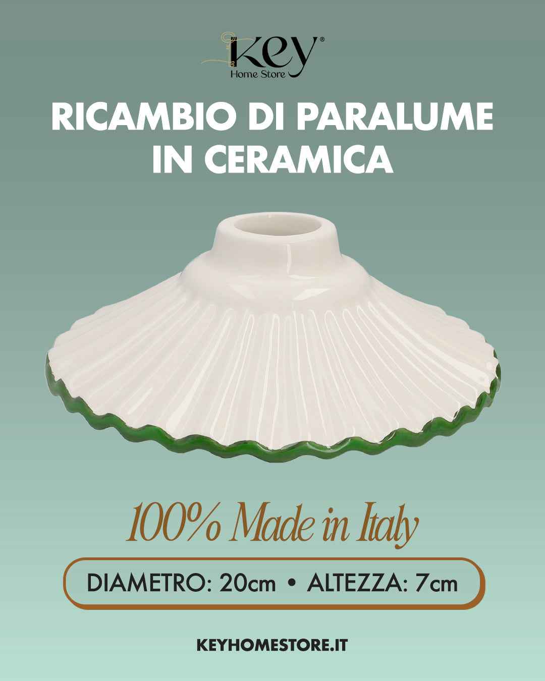 Paralume in Ceramica Bianca con Bordo Verde