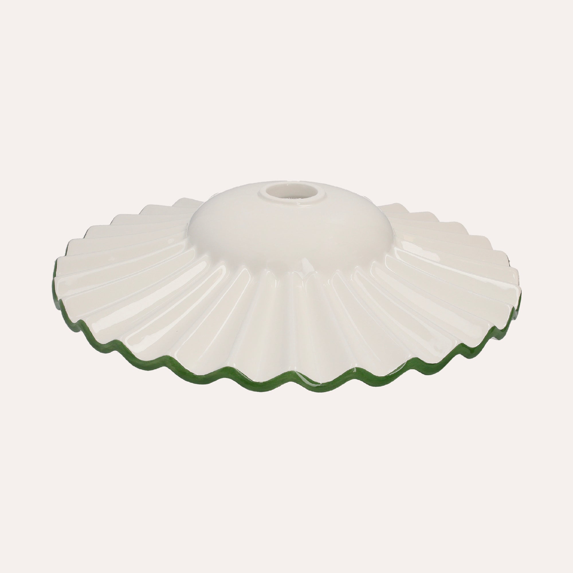White Wavy Ceramic Lampshade with Green Rim