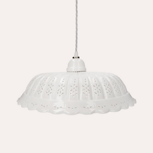 Lampadario a Sospensione in Ceramica Bianca Traforata - Made In Italy