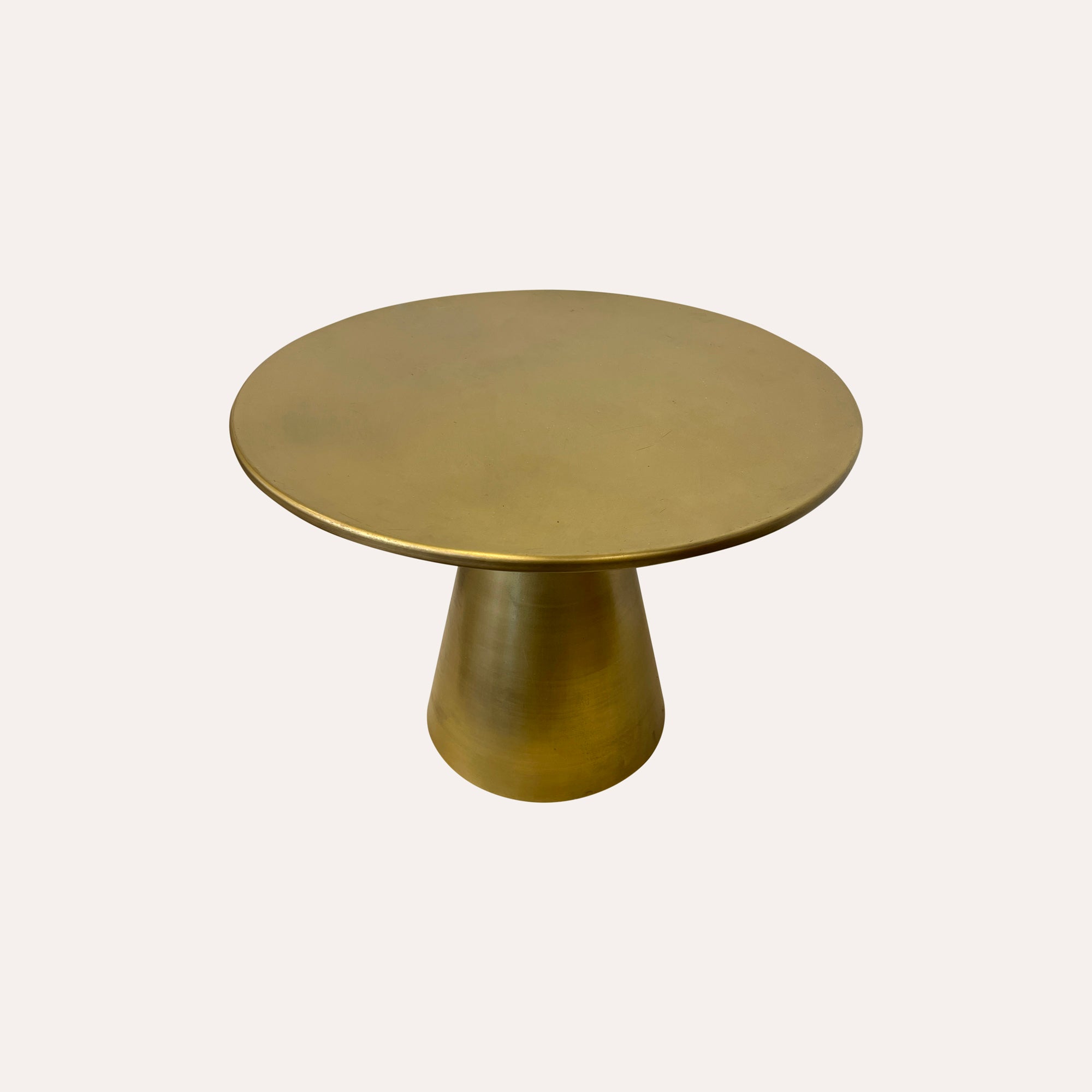 Round Coffee Table in Gold Metal with Glossy Finish and Elongated Base