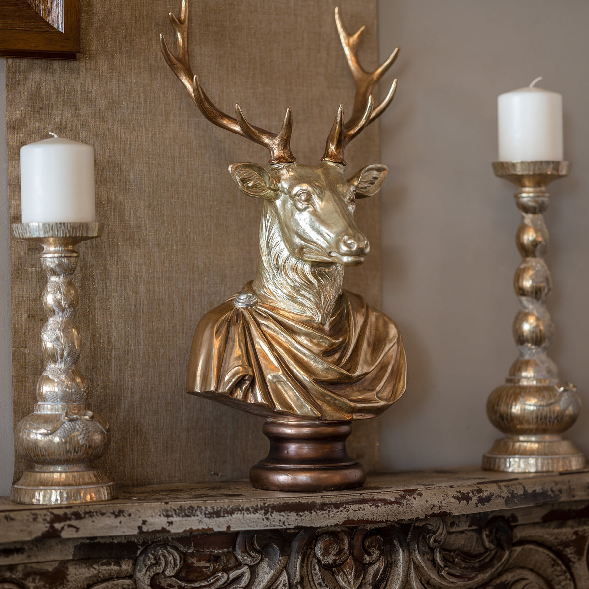 Deer Head Statue in Gold Resin H. 58cm
