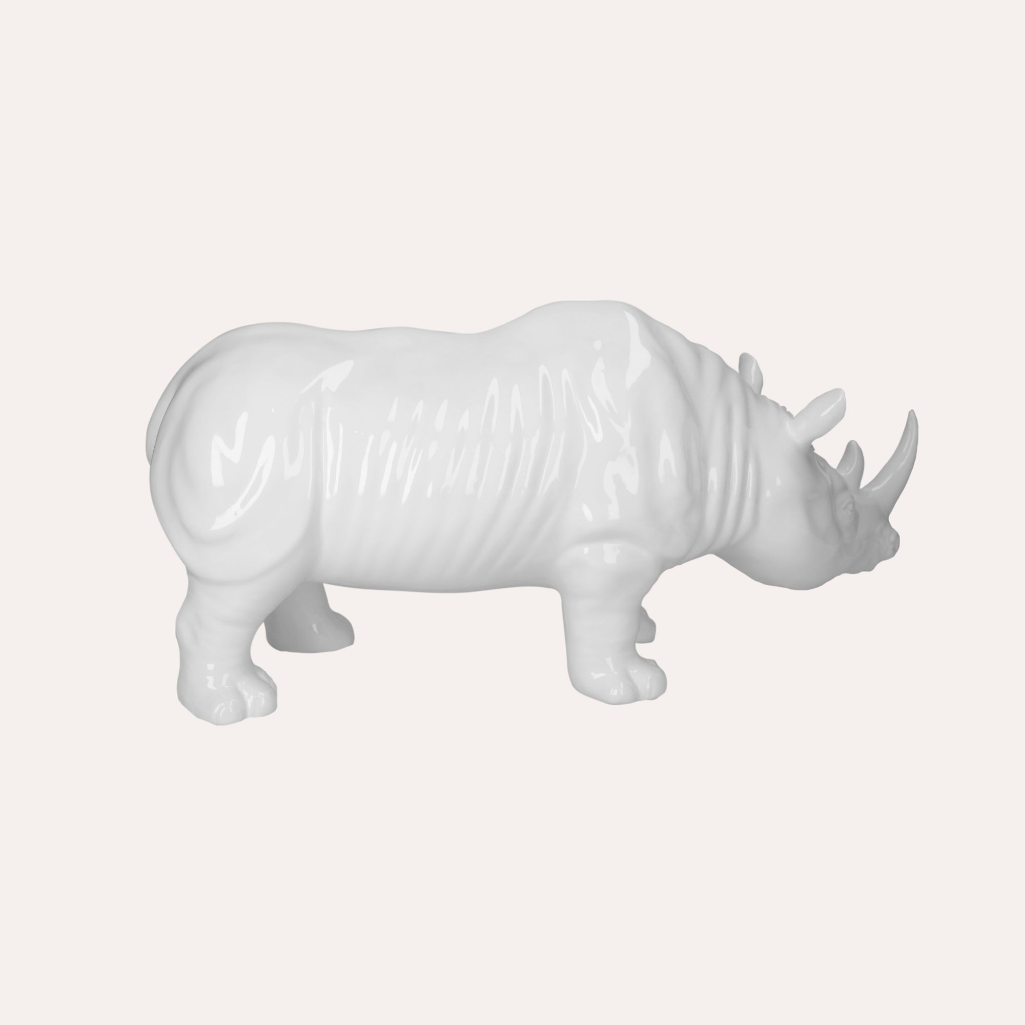 Hand-Decorated White Ceramic Rhinoceros – Made in Italy