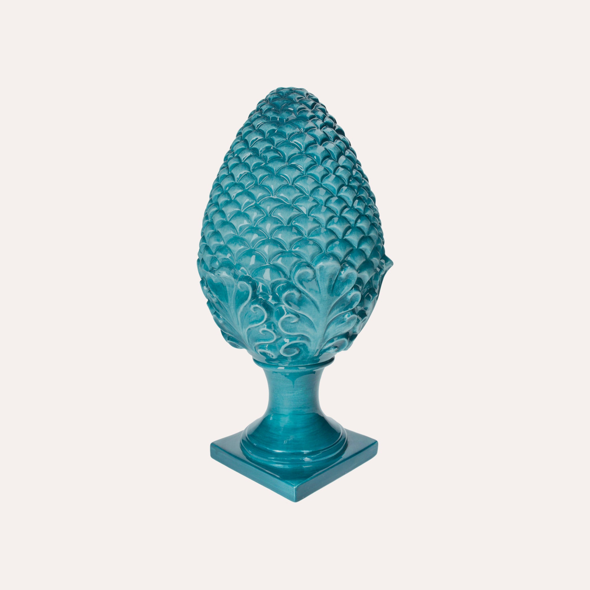 Large Petrol-Colored Ceramic Pine Cone Decoration
