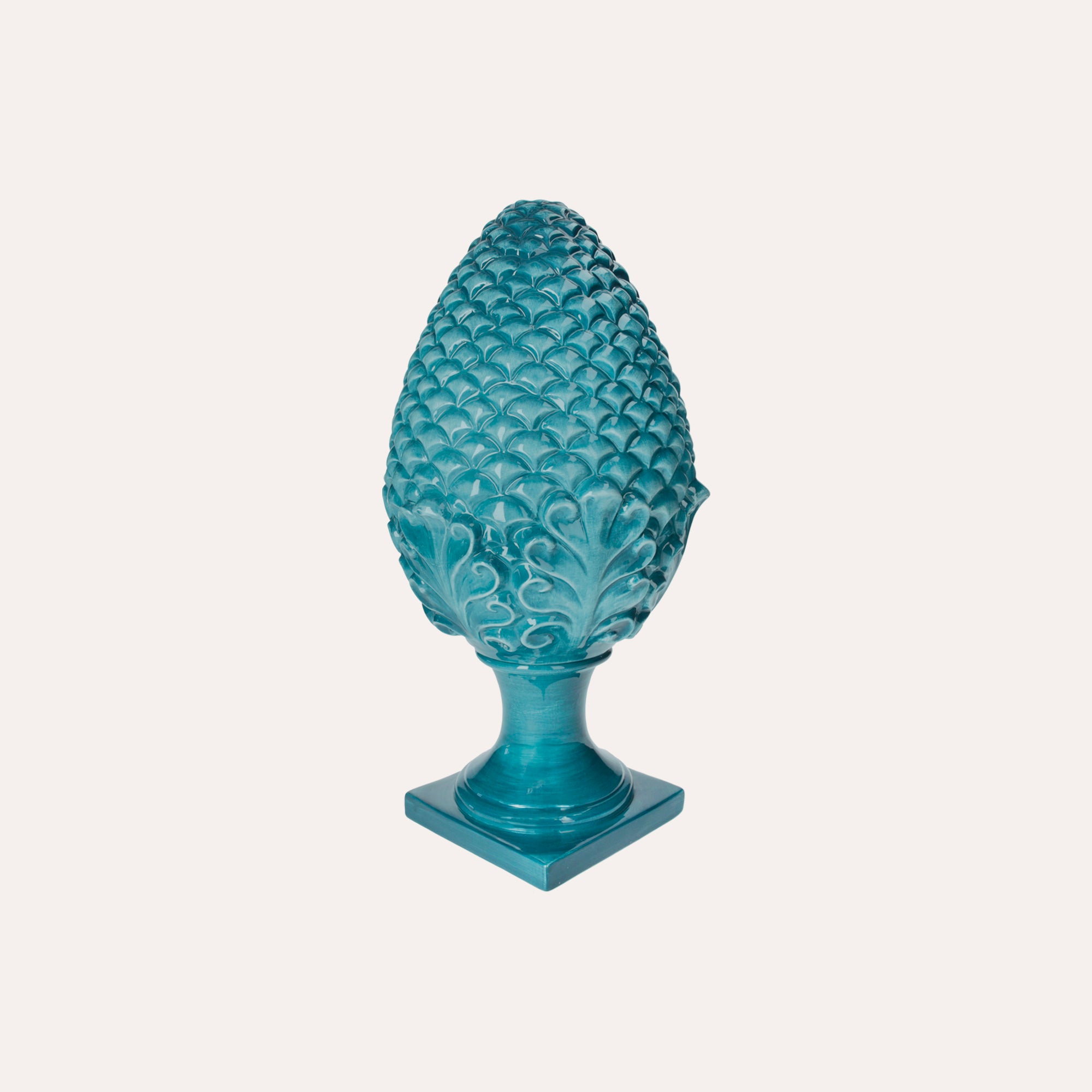 Medium Petrol-Colored Ceramic Pine Cone Decoration