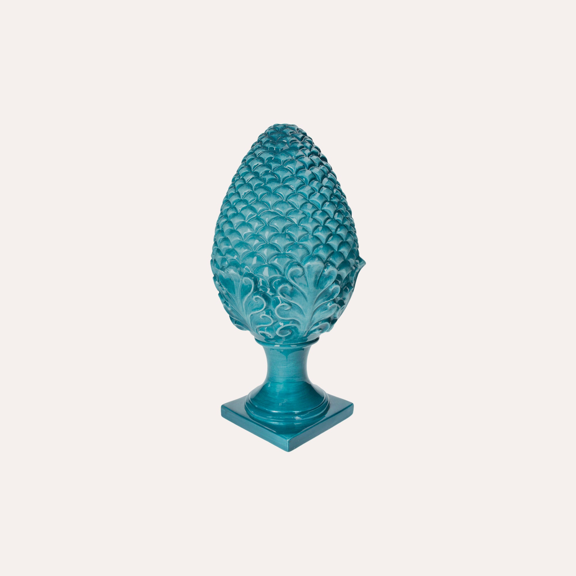 Small Ceramic Pine Cone Decoration, Petroleum Color, Handcrafted in Italy