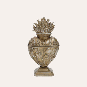 Cofanetto Cuore Sacro in Resina Oro H.18x10x6cm