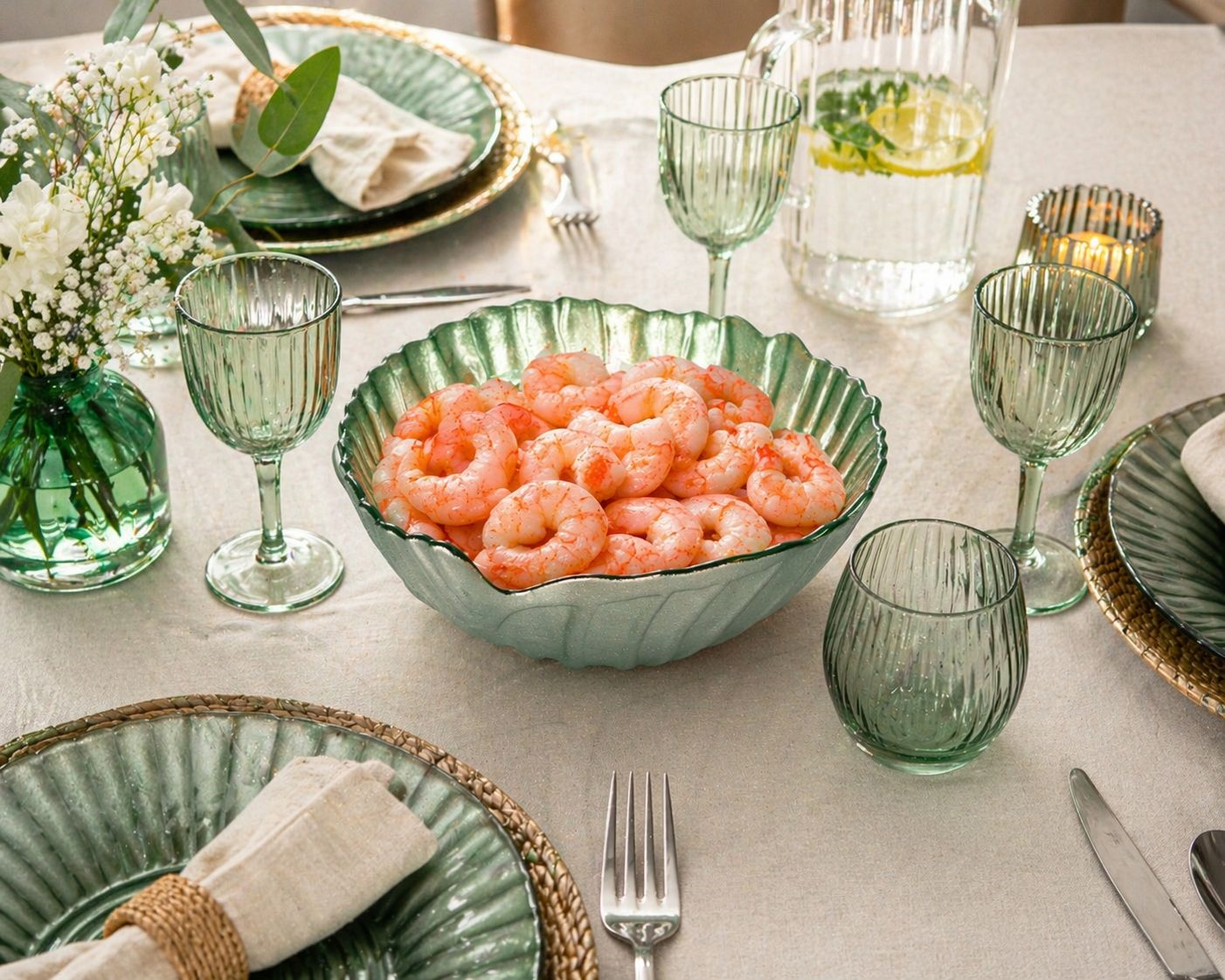 Set 4 Bowl conchiglia in Vetro verde Ø14 cm