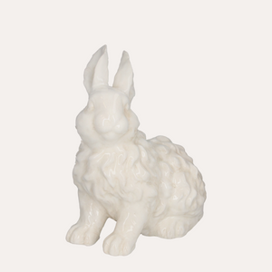 Coniglio Decorativo in Ceramica Avorio Effetto Craquelé H.44x26x20 cm