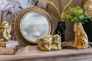 Specchio Arrotondato con Cornice in Ottone a Petali