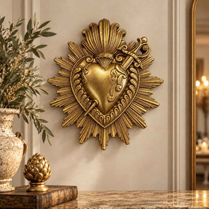 Sagrado Coração com Espada em Resina Dourada 13x16 cm - KeyHome Store
