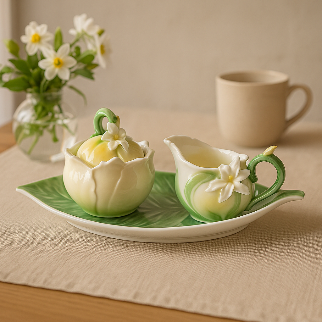Set Zuccheriera e Lattiera in Porcellana Decorata con Fiori