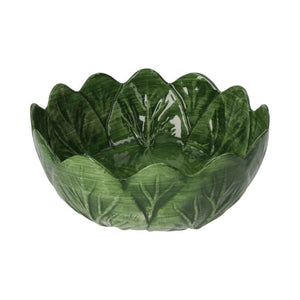 Ciotola Insalatiera in Ceramica Verde Smeraldo – Design a Forma di Verza d. 29 cm