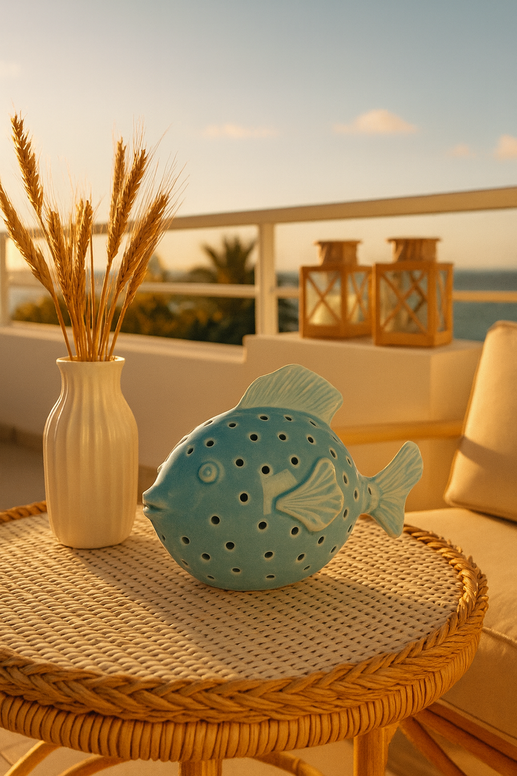 Elegant Puffer Fish Figurine with LED