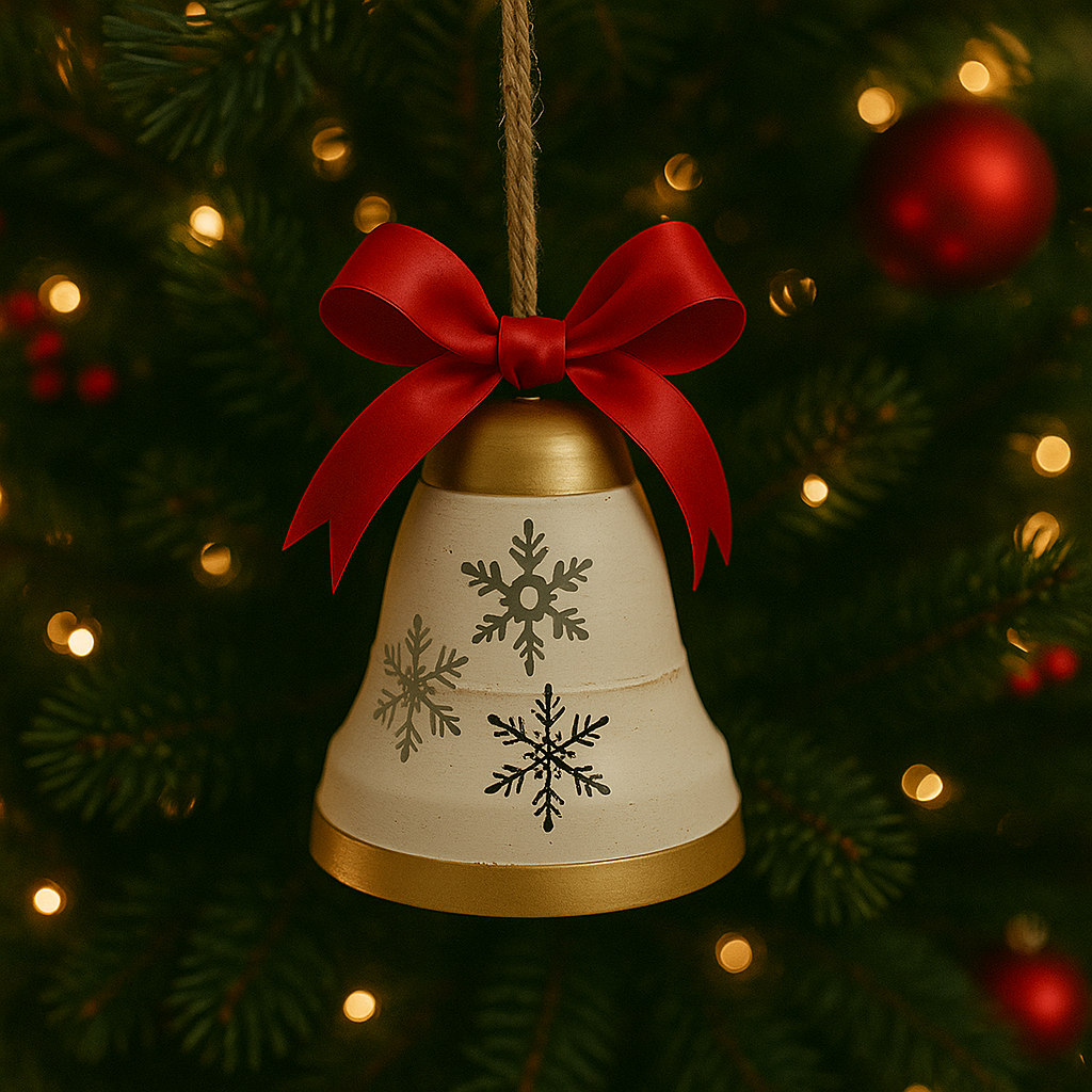 White Tin Christmas Bell – Hanging Decoration