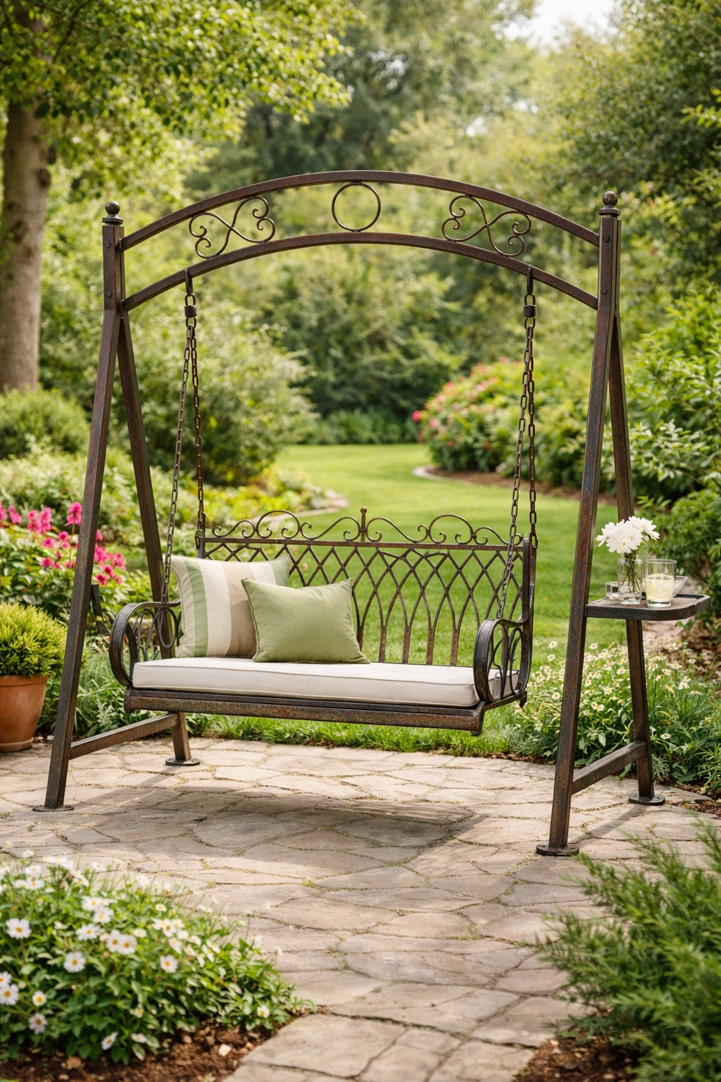 Green Iron Garden Swing 140x92x170 cm