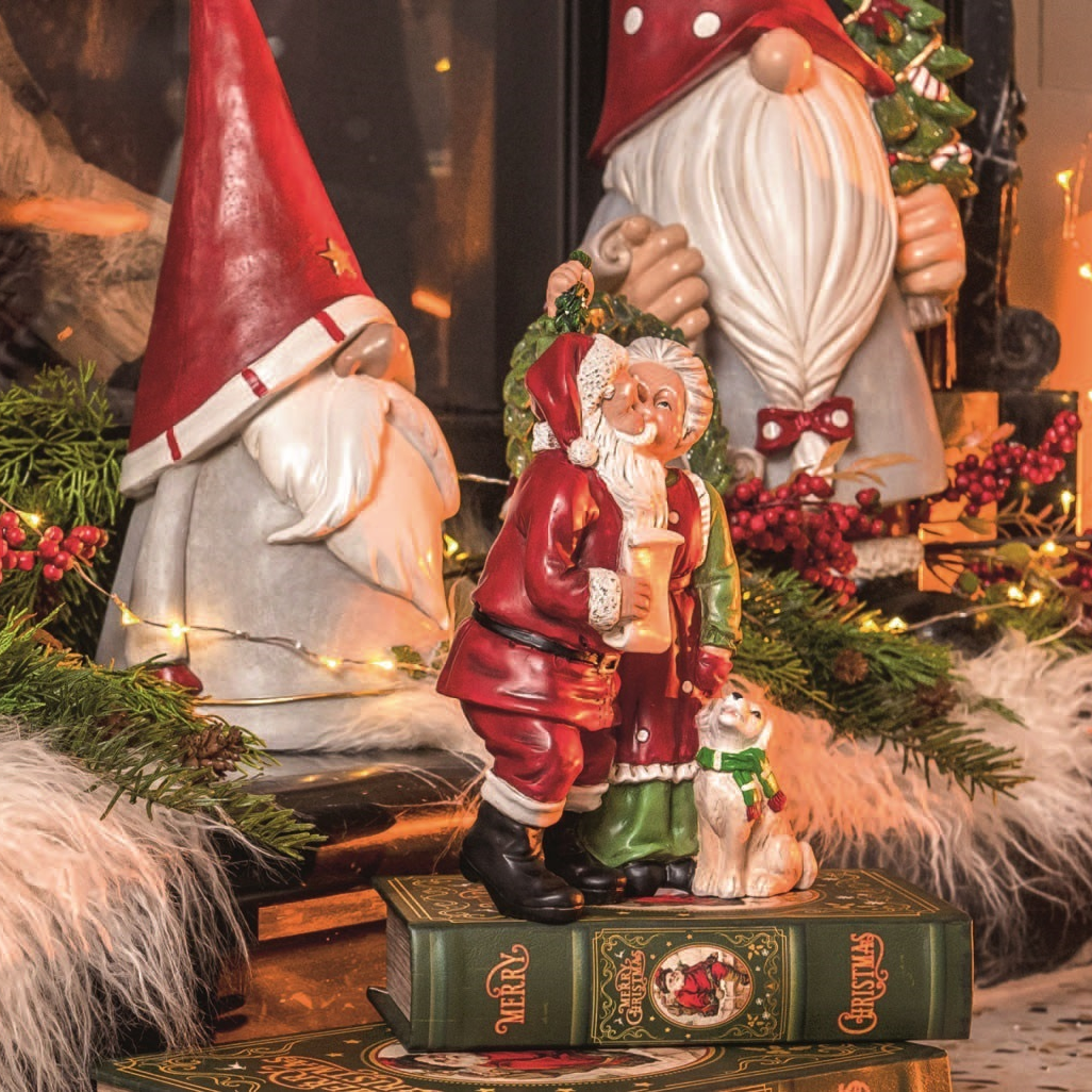 Figurine Père Noël et Mère Noël en résine H. 26cm