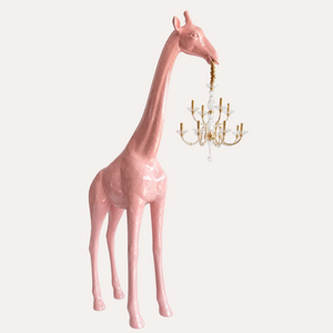 Lampada Statua Giraffa con Lampadario in Resina Rosa Effetto Venature