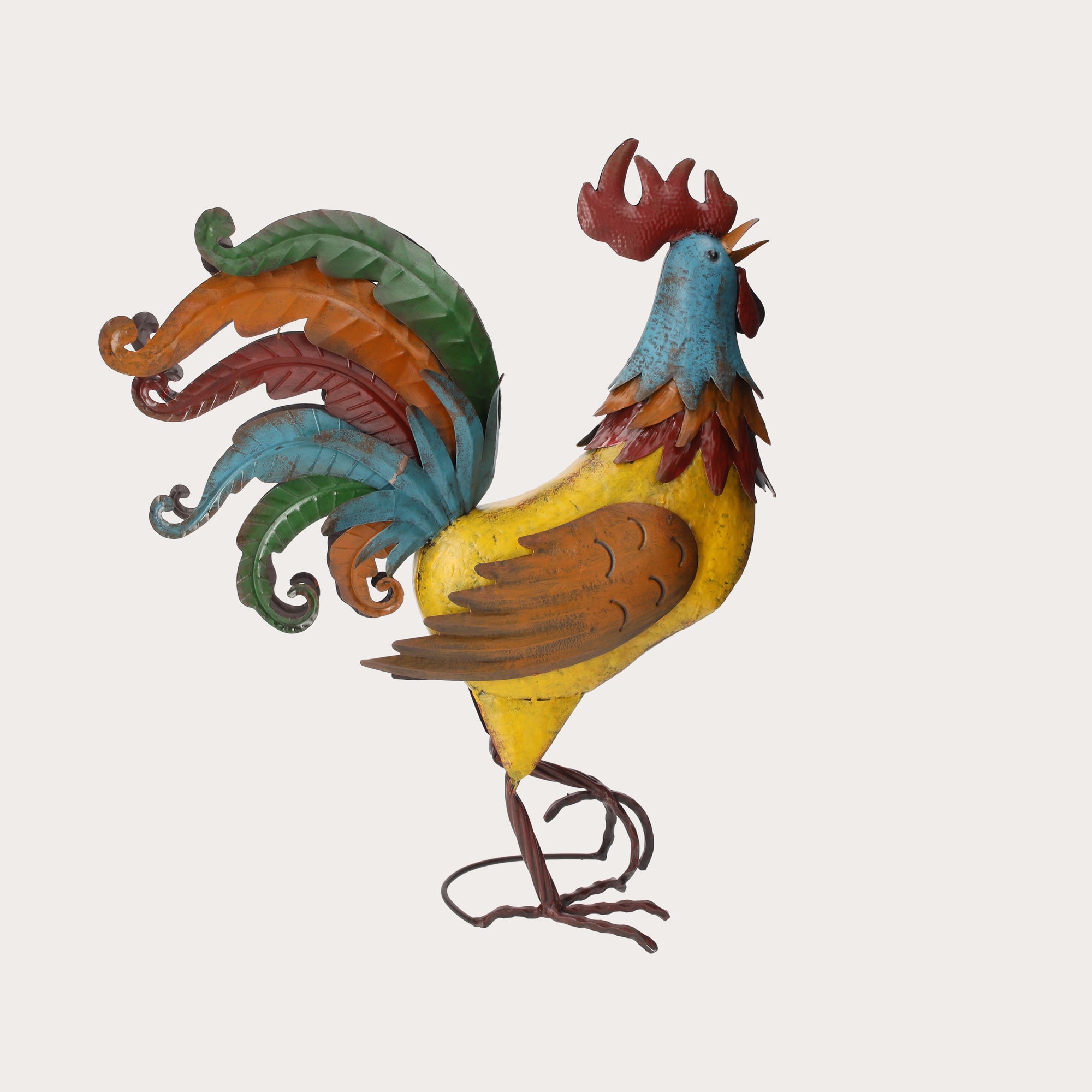 Decorative Colored Iron Rooster for Yards and Gardens