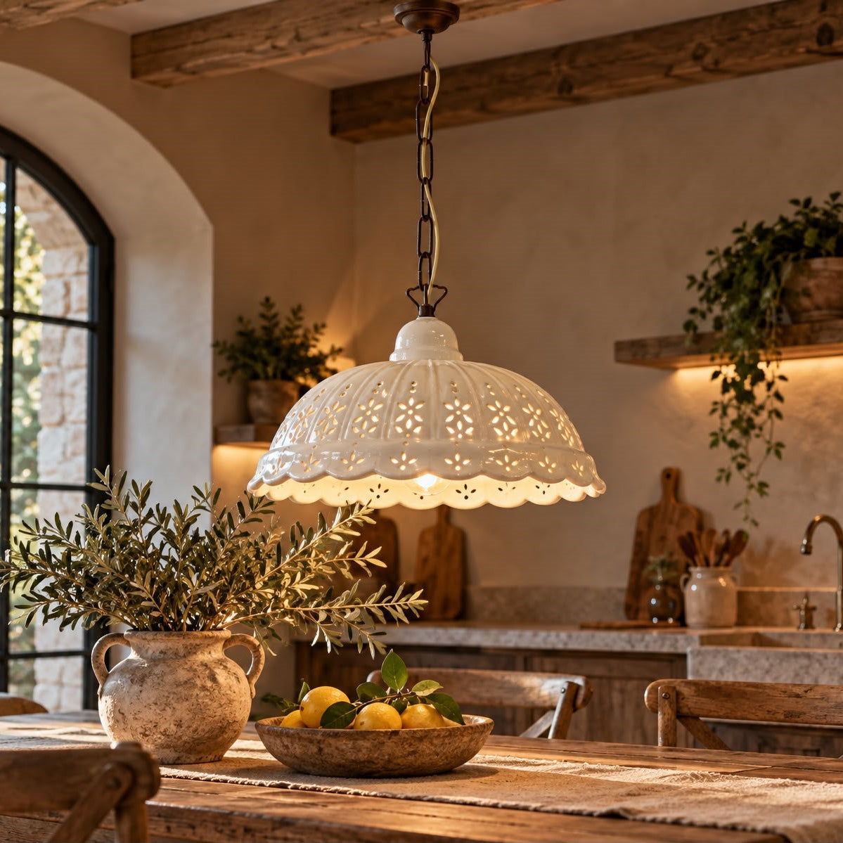 Perforated White Ceramic Chandelier Ø. 32cm