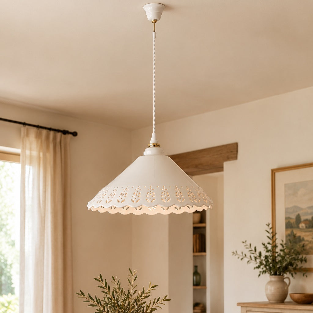 Perforated White Ceramic Chandelier Ø. 40cm